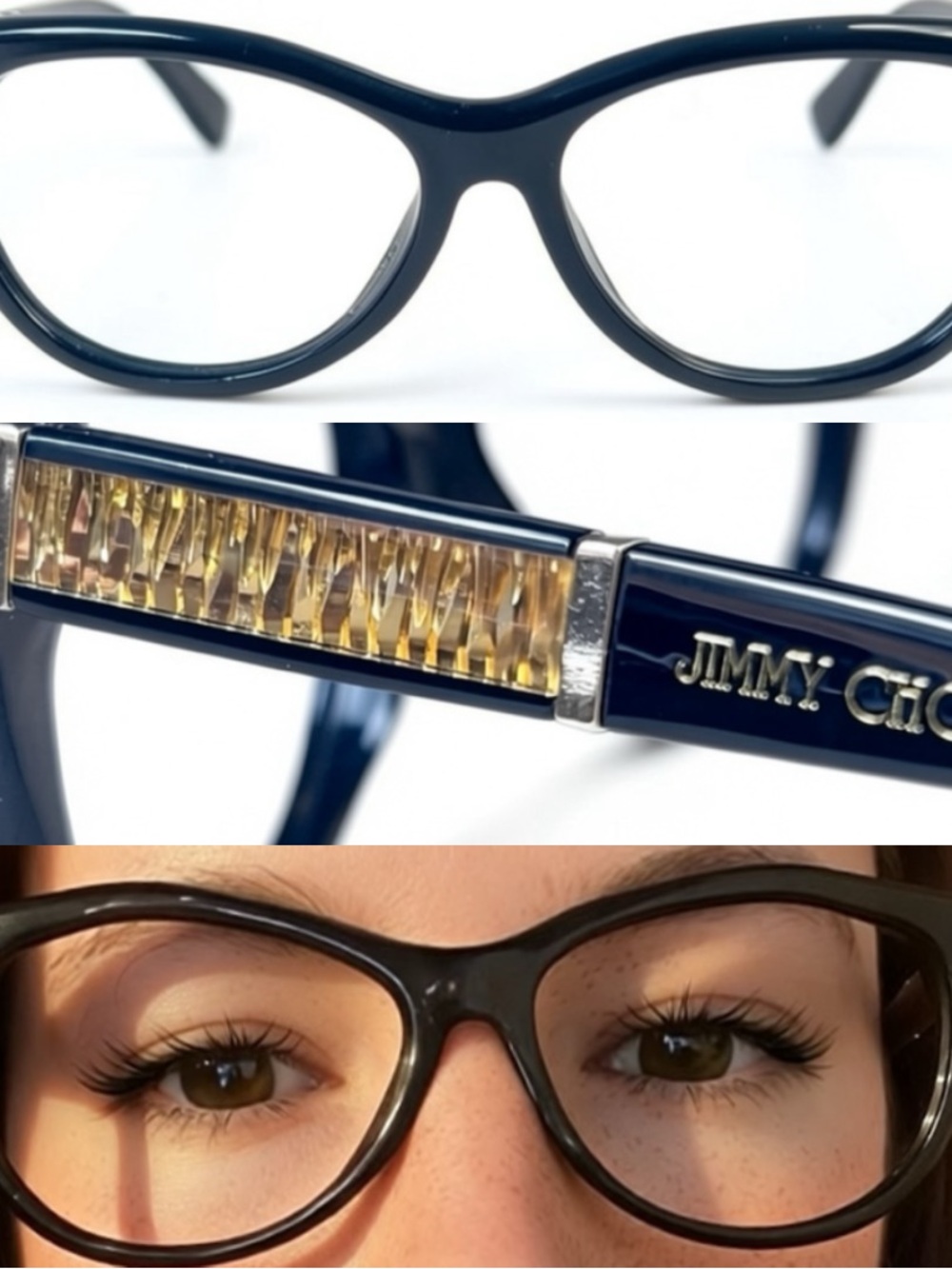 Jimmy Choo 56 Black Cat-Eye Gold Accent sexy Glasses acetate frames